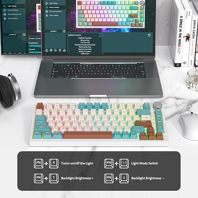 400PRO 75% Wireless Creamy Mechanical Keyboard Bluetooth, Gasket Hot Swappable RGB Gaming Keyboard, Bluetooth/2.4GHz/USB-C Thocky Keyboard with Pre-lubed Cream Grey Switches (82 Brown White)