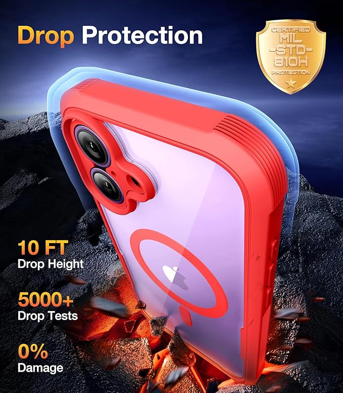 Diaclara Magnetic Designed for iPhone 17 Case 6.3'' Full Body Bumper,[Compatible with MagSafe] Military Drop Proof Phone Case with Built-in Screen Protector,Easy Install,No Gap,Red