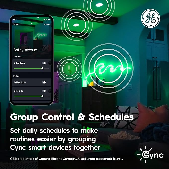 Cync GE A19 Smart LED Light Bulbs, Color Changing Room Décor, Works with Alexa and Google Home, Matter Compatible, LED Lights for Bedroom, Millions of Colors and White Tones (4 Pack)