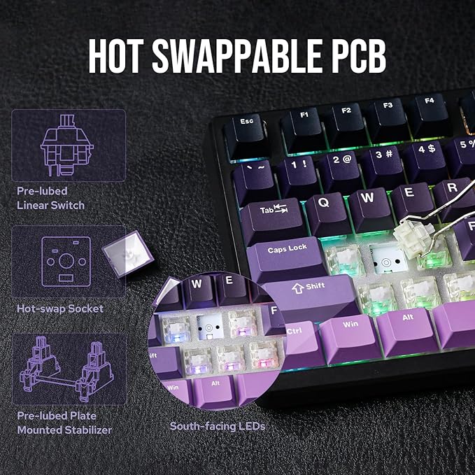 EPOMAKER HE75 Mag Wireless Gaming Keyboard with Hall Effect Switch and Changeable Knob Module, Rapid Fast Magnetic Keyboard with Adjustable Trigger, USB-C/2.4G/Bluetooth, RGB Backlit (Black Purple)