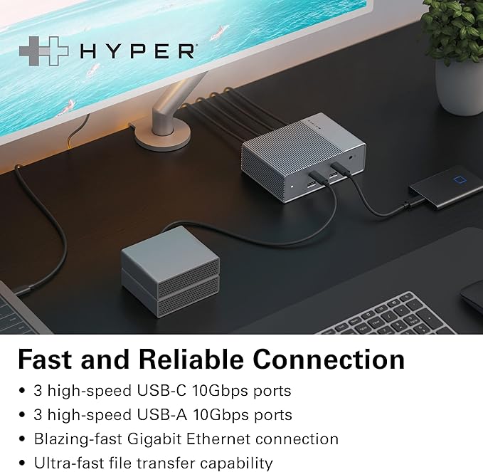 HyperDrive USB-C & Thunderbolt 4 GEN2 15-in-1 Docking Station for MacBook, iPad, PC - HDMI or DP, Up to 3 Extended Displays, High-Speed USB Data Transfer