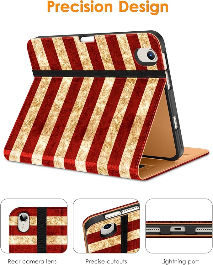 DTTO for iPad mini 7th (A17 Pro) 2024/iPad Mini 6th Generation Case 2021 8.3 Inch, Premium Leather Business Folio Stand Cover for Mini 7/6 with Pencil Holder-Multiple Viewing Angles, US Flag