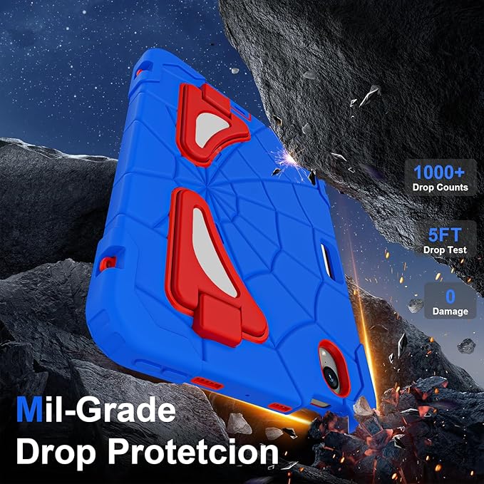 AKABEILA Compatible with Apple iPad mini 6 2021/iPad mini 7 2024 Tablet Case，Lightweight Shockproof Rugged Protective Cover with Kickstand for Kids Children Boys Babies Blue Red