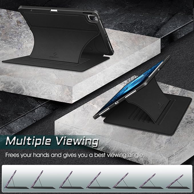 CaseBot Magnetic Case for iPad Pro 12.9-inch 6th Generation 2022, Multiple Angle Shockproof Rugged Stand Case, Soft TPU Back Cover w/Pencil Holder, Also Fit iPad Pro 12.9" 5th/4th/3rd Gen, Black