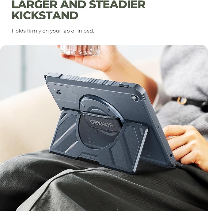 Dexnor Case for iPad 9th/8th/7th Generation 10.2 inch, Rugged Protective Case with 360° Rotating Hand Strap & Large Stand & Screen Protector & Pencil Holder Shockproof Full-Body Bumper Cover, Blue