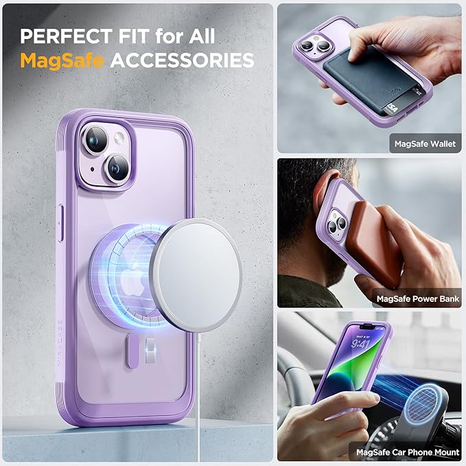 Miracase Glass Series Designed for iPhone 14 Plus Case 6.7 inch, 2023 Upgrade Full-Body Magnetic Clear Case with Built-in 9H Tempered Glass Screen Protector,Compatible with MagSafe,Purple