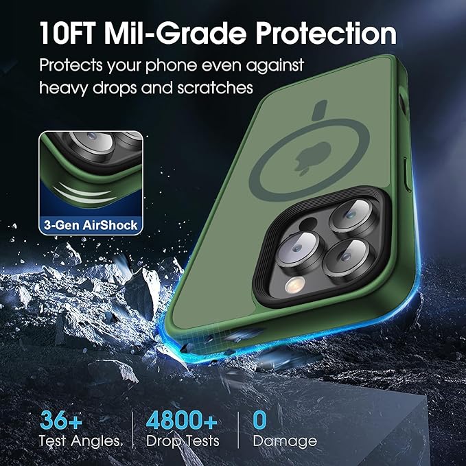 Strong Magnetic for iPhone 16 Pro Max case [10Ft Military-Grade Protection] Compatible with fit MagSafe Shockproof Slim Thin Cover case for iPhone 16 Pro Max 6.9 inch,Alpine Green