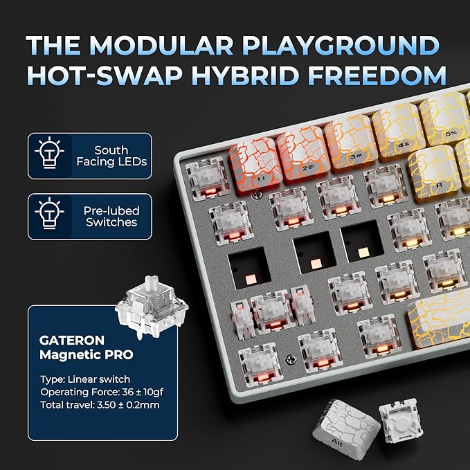 XVX HE68 60 Percent Gaming Keyboard,Hall Effect Magnetic Switches, CNC Aluminum Frame, Rapid Trigger Keyboard w Topographic IMD Keycaps, 8KHz Polling Rate, Adjustable Actuation,Hot-Swap-Ice Crack