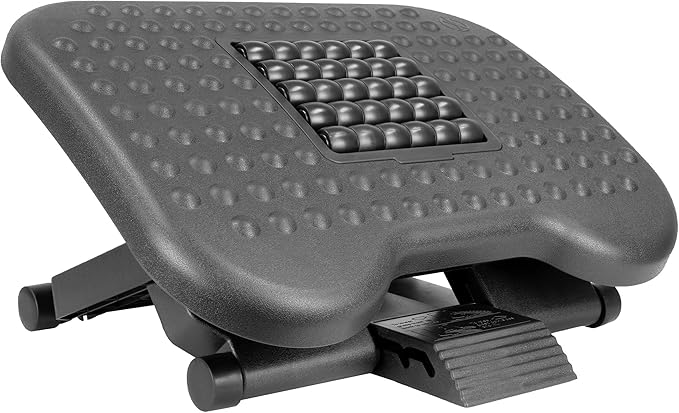 Mount-It! Ergonomic Under Desk Footrest with Massage Rollers, Adjustable Height & 30° Tilt Foot Rest Under Desk (4.25"–6.75"), Office Foot Stool with Non Slip Surface