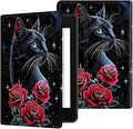 for All-New 6" Kindle 11th Generation 2024/2022 Release E-Reader Case, Slim Kickstand Stand Leather Smart Cover with Auto Wake/Sleep, Red Rose Cat Black