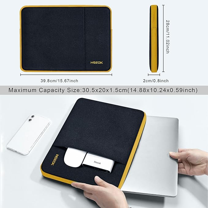 Hseok Laptop Sleeve 15.6 16 inch Case Compatible with MacBook Neo 16, MacBook Pro 16" M5/M4/M3/M2/M1, MacBook Air Pro 15", XPS 16, Most 15" 15.6" 16" Notebooks,Black&Yellow