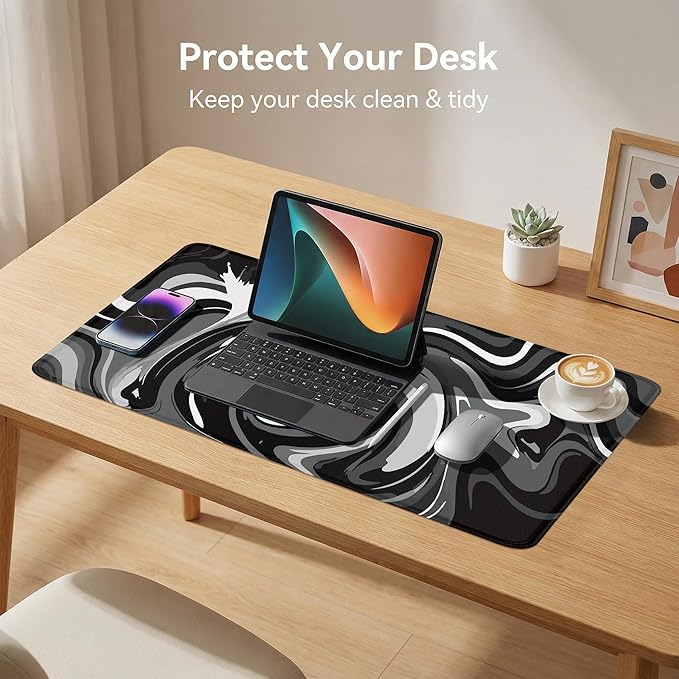 Rcege Large Mouse Pad for Desk - Gaming Mouse Pad with Stitched Edges, Anti-Slip Base for Keyboard and Mouse(Black & White Abstraction, 23.6L x 11.8W inches)
