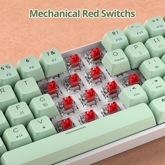 60 Percent Gaming Keyboard Green Matcha Keyboard 61 Keys Wired Mechanical Keyboard Red Switch RGB MDA Keycaps for Windows PC Laptop Gamers(61 Matcha)