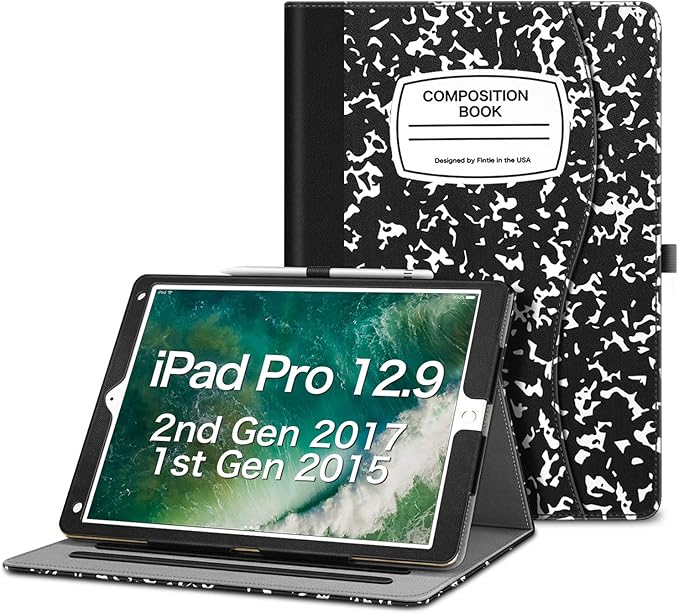 Fintie Multi-Angle Case, 2017/2015 iPad Pro 12.9 inch (Old Model) 1st & 2nd Gen Case - [Corner Protection] Folio Stand Cover with Pencil Holder & Pocket, Auto Wake/Sleep, Composition B
