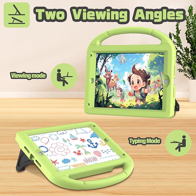 YIHE Shockproof Kids Case for iPad 6th/5th Generation (9.7 inch, 2018/2017), iPad Air 2/1 & Pro 9.7 | Durable Protective Cover with Built-in Screen Protector & Stable Stand, Light Green