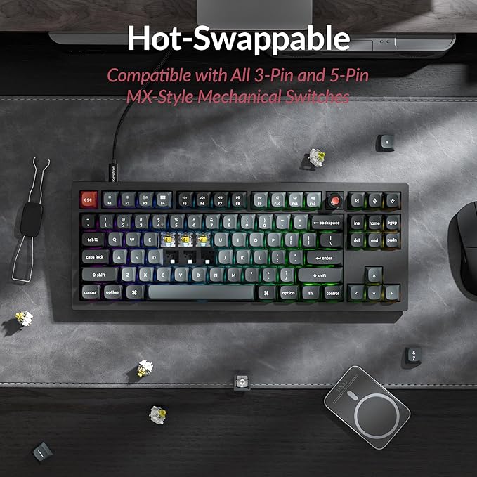 Keychron V3 8K TKL Wired Mechanical Keyboard, 8000 Hz Polling Rate QMK Programmable Knob Hot-Swappable Gaming Keyboard, RGB Backlit, Ergonomic PBT Keycaps for Mac Windows Linux-Tactile Banana Switch