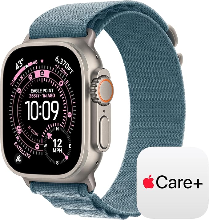 Apple Watch Ultra 3 [GPS + Cellular 49mm] Running & Multisport Smartwatch w/ Rugged Titanium Case w/ Light Blue Alpine Loop - L w/ AppleCare+ (2 years)