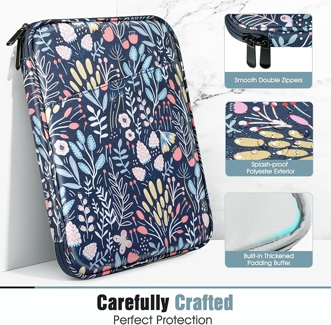 TiMOVO 9-11" Tablet Sleeve Bag for iPad 11-inch A16 2025, iPad 10.9"/10.2"| Air 11 Inch/5th/4th Gen. 10.9", Galaxy Tab A9+/A11Plus 11", Protective Bag with Pocket, Colorful Flower