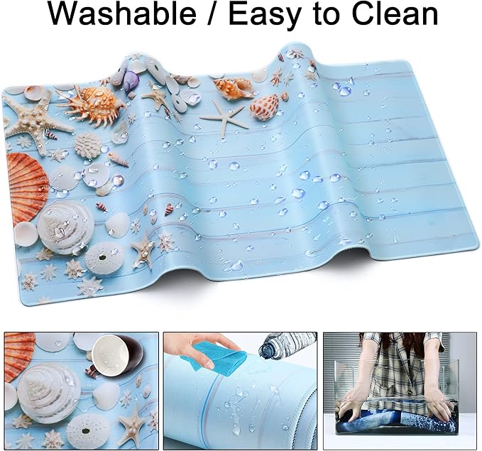 Desk Mat,Large Mouse Pad 35''×15.6'' XXL Extended Gaming Mouse Pad Mat with Non-Slip Base Stitched Eges Mousepad for Computer,Office,Keyboard and Laptop - Sea Shell