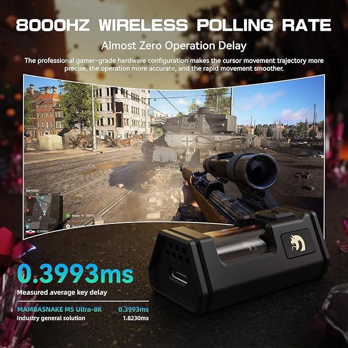 MAMBASNAKE M5 Ultra Carbon Fiber 8KHz Wireless Gaming Mouse,PAW3950MAX Sensor 42K DPI,39g Superlight Tri-Mode 2.4GHz/BT/Wired Computer Mice,Web Driver Support,for Win/Mac/FPS/MOBA/Esports-Red (A)