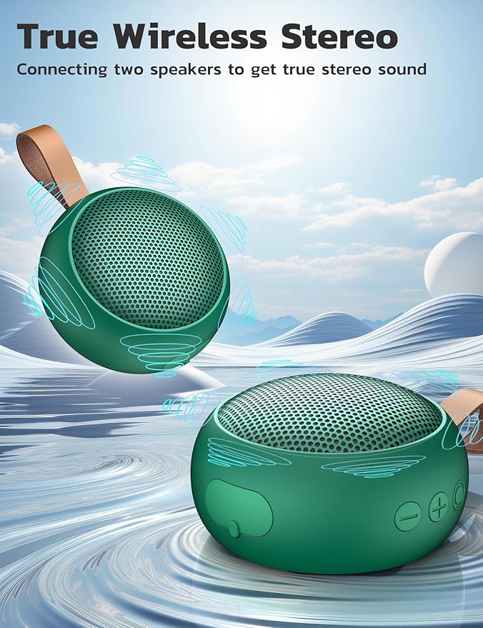 IPX7 Waterproof Bluetooth Speaker, 10W Loud Sound Portable Wireless Speaker with Bluetooth 5.3, TF Card, Built-in Mic, 12H Playtime for Shower Beach Camping Hiking Pool, Green