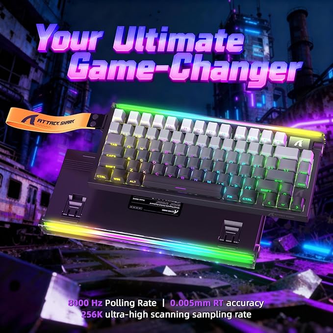 ATTACK SHARK R85 HE 75% Magnetic Wired Gaming Keyboard,8KHz Polling Rate Rapid Trigger,0.005mm RT Precision,256K Scan Rate,Custom Hot-Swappable,Web Driver PC Keyboard for Gamer/Win/Mac,Black Gradient