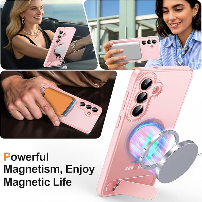 Magnetic for Samsung Galaxy S26+ Plus Case, [Compatible with MagSafe][Full Camera Protection][Built-in Invisible Kickstand] Translucent Matte Phone Case for S26 Plus 6.7" - Pink