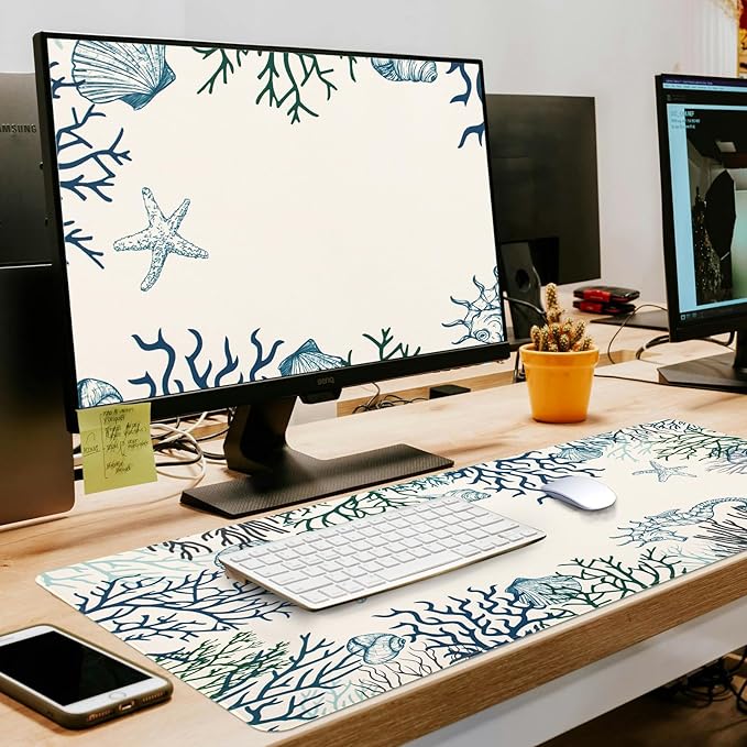 L-SPOUTTO Coral Desk Mat for Keyboard and Mouse,XXL Large Mouse Pad Non-Slip Keyboard Pad Waterproof Desktop Mat for Laptop Computer Work Game Home Office-Ocean Coral