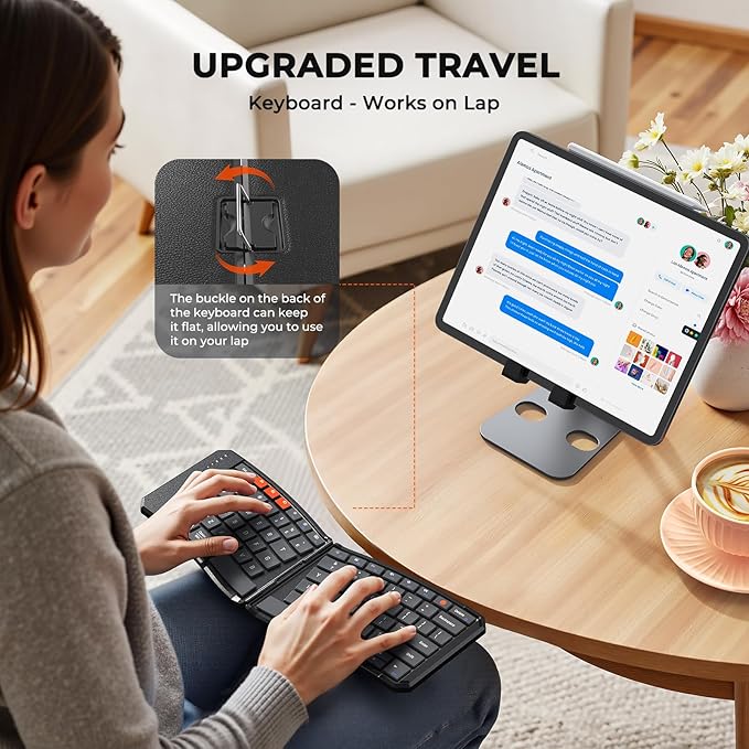 MEETION Foldable Bluetooth Keyboard, Compact Portable Keyboard for Business Travel, Ultra-Thin Folding Wireless Keyboards for iOS Android Windows Mac Tablet PC