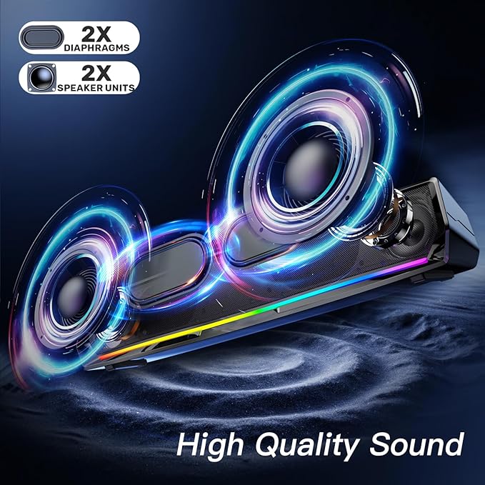 Computer Speakers for Desktop,PC Speakers Gaming Sound bar with Colorful Light,USB Speaker With Bluetooth for PCs Desktop Laptop Tablets,Wired Bluetooth Speaker for Phones(Type-C Adapter Included)