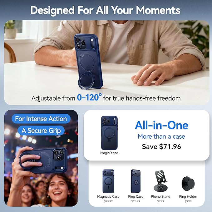 CASEKOO Ultra-Magnetic Stand for iPhone 17 Pro Max Case [Military Drop Protection] [Compatible with MagSafe] Shockproof Translucent Matte Slim Ring for iPhone 17 Pro Max Phone Case 6.9", Blue