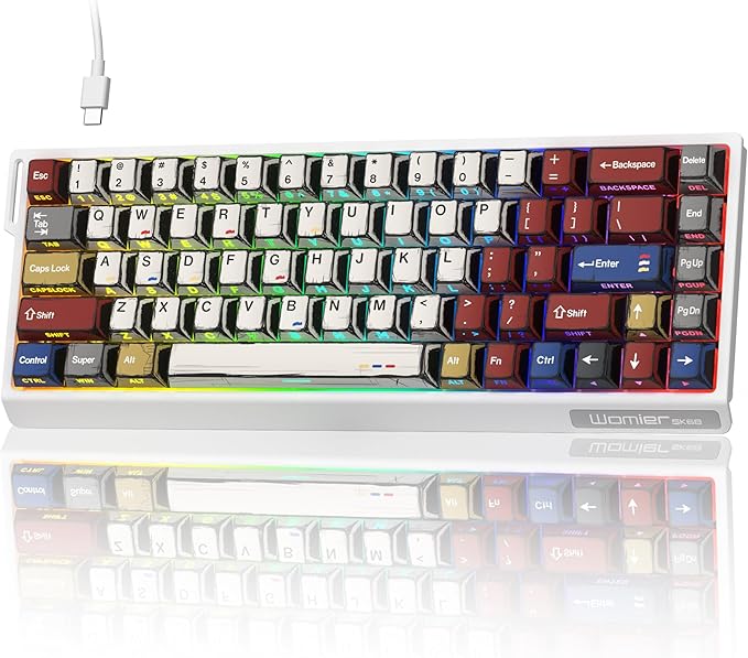 SK68 65% Gaming Keyboard, Wired Backlit Mini Keyboard w/100% Hot-Swap Socket 68 Keys Aluminum Gaming Wired Keyboard for PC Laptop Game