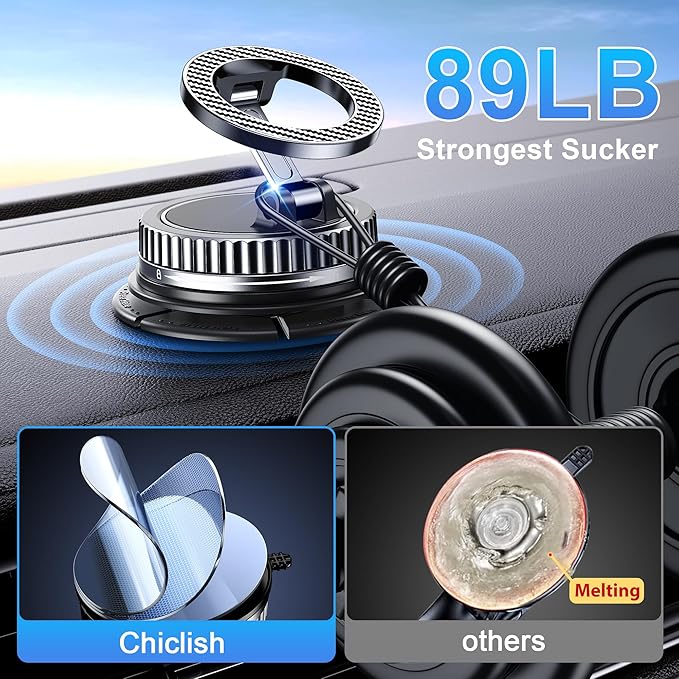 Car Phone Holder for Magsafe [2026 89+LBS Suction & 3700gf Magnetic] 360° Adjustable cell Phone Mount, Phone Holders for Your Car Dashboard & Windshield with Dash Accents for iPhone 17-12 Series