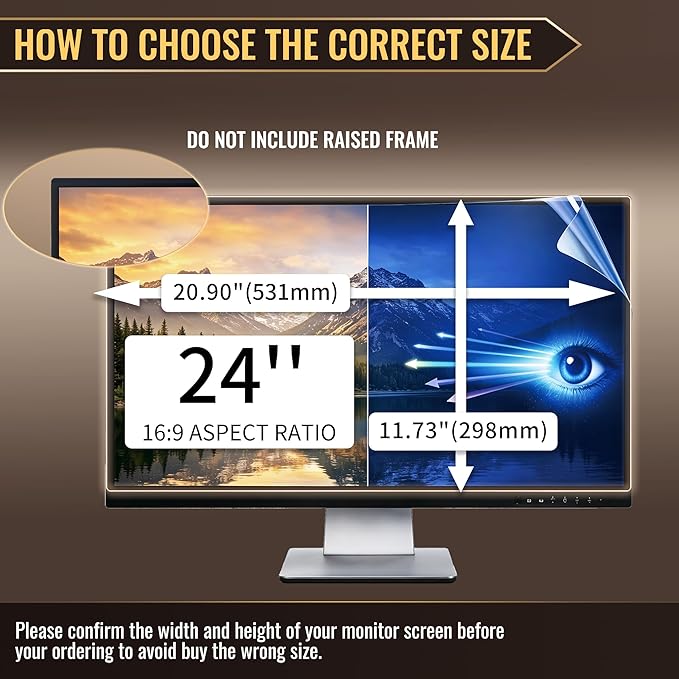 24 Inch Privacy Screen for Monitor with 16:9 Widescreen Monitor Blue Light Screen Protector - Anti-Glare - Anti-Scratch Protector Film for Data Confidentiality Privacy Shield [2 Pack]
