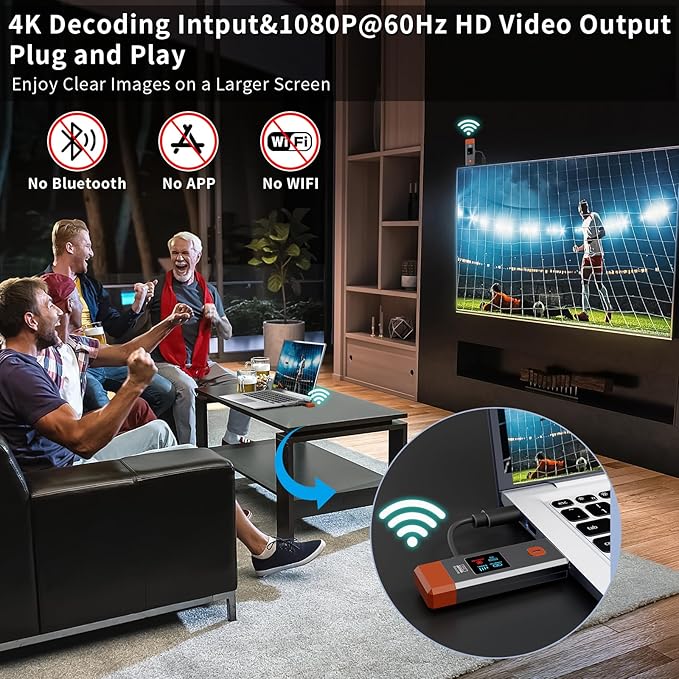 Qisoable Wireless HDMI Transmitter and Receiver 328ft/100m Extender 4K Decode Input 1080P Output Plug&Play Portable 2.4G/5.8G for Video and Audio to Monitor from PC/Projector/TV Box,with LED Display