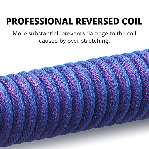 GUNMJO Pro Custom Coiled USB C Cable for Gaming Keyboard, Double-Sleeved Mechanical Keyboard Cable with Detachable Metal Aviator, 1.5M USB-C to USB-A, Nebula Color