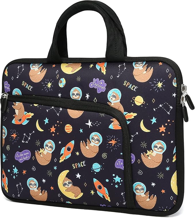 11 11.6 12 12.1 12.5 inches Laptop Sleeve Chromebook Case Ultrabook Case Notebook Sleeve PC Messenger Bag Tablet Case Neoprene Handle Sleeve for Women Men, Two Pockets(Space Sloth)