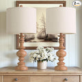 BOBOMOMO 24" Farmhouse Table Lamps Set of 2 – Rustic Light Brown Resin Bedside Lamps with Linen Shades, Medium Size Nightstand Lamps for Bedroom, Living Room, and Entryway, Ideal for Warm, Cozy Spaces