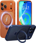 CASEKOO Ultra-Magnetic Stand for iPhone 17 Pro Case [Military Drop Protection] [Compatible with MagSafe] Shockproof Translucent Matte Slim Ring for iPhone 17 Pro Phone Case 6.3", Orange
