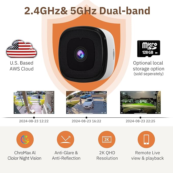 Girafit 3MP 2K Window Camera,2.4GHz&5GHz WiFi Indoor Cameras for Home Security 2 Pack with ChroMax Al Color Night Vision,Person & Motion Detection,24/7 Recording,Easy&Quick Install