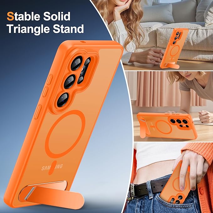 Magnetic for Samsung Galaxy S26 Ultra Case, [Compatible with MagSafe][Full Camera Protection][Built-in Invisible Kickstand] Translucent Matte Phone Case for S26 Ultra 6.9" - Orange