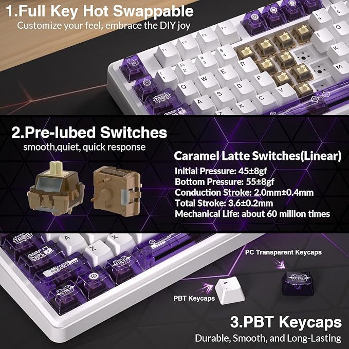 Aula L99 Wireless Mechanical Keyboard with Smart Touch Screen,Tri-Mode Hot Swappable Custom Gaming Keyboard,RGB Backlit,PBT Keycap,Gasket Mount Creamy Sounding Computer Keyboards for Office PC,84 Keys