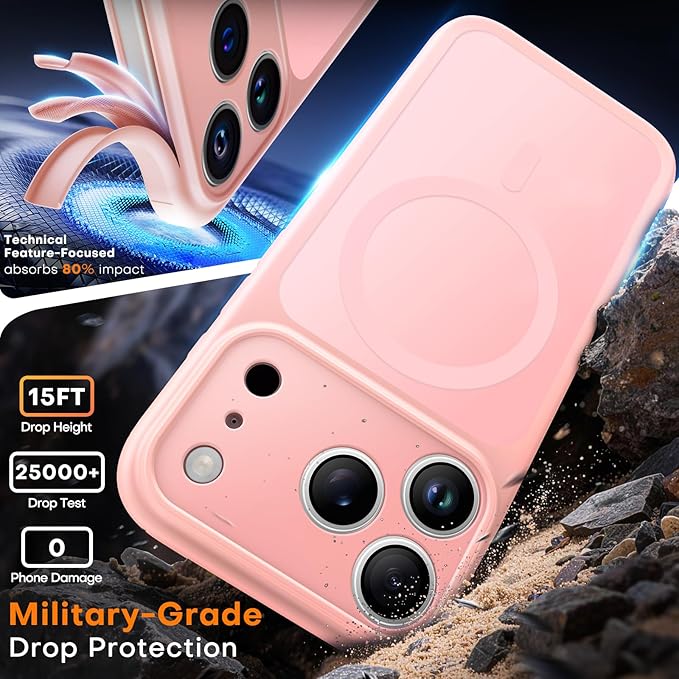 TAURI for iPhone 17 Pro Case, Compatible with MagSafe, (Full Camera Protection) Camera Control Cover Solid-Color Matte Magnetic Phone Case for 17 Pro 6.3", Pink
