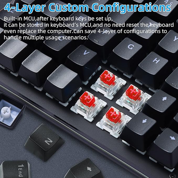 Koolertron One Handed Mechanical Gaming Keyboard, 48-Key Fully Programmable Mini Keypad, Mini USB Macro Keyboard with RGB LED Backlit, for Windows PC Gamer (48 Keyboard/Red Switches)
