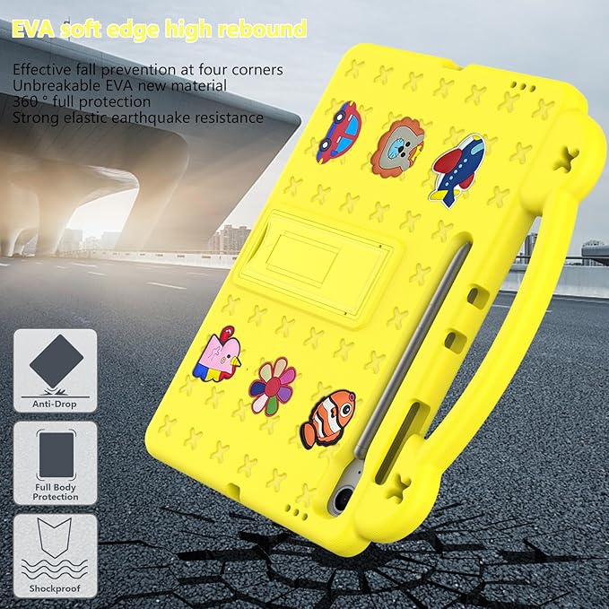 AKABEILA Compatible with Samsung Galaxy Tab S11 X730/X736 2025 11 inch Tablet Case, Kids Friendly Universal Lightweight Shockproof Protective Case with Shoulder Strap & Stand Handle Yellow