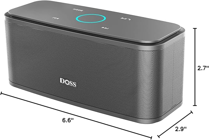 DOSS SoundBox Touch Wireless Bluetooth Speaker-12W HD Sound with Rich Bass, IPX5 Waterproof, 20H Playtime, Handsfree, for Gatherings, Home, Office, Outdoor, Travel-Grey