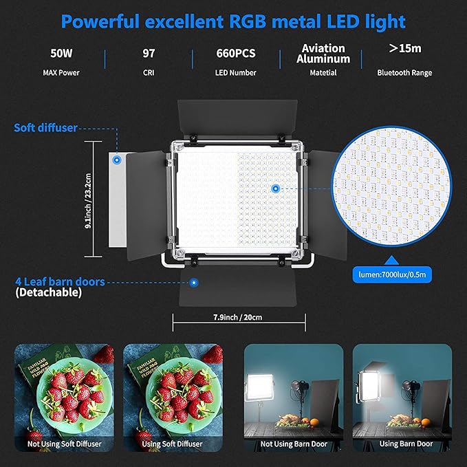 NEEWER 2 Pack 660 PRO RGB LED Video Light with App Control Tripod Stand Kit, Studio Panel Key Lighting for Gaming Streaming Zoom YouTube Webex Photography, 360° Full Color, 50W Dimmable, Bluetooth