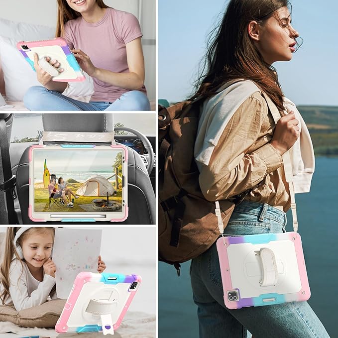 HXCASEAC Case for iPad Pro 12.9 Case (6th 5th 4th 3rd Generation), Shockproof Design | Pencil Holder | Hand Strap | Screen Protector | Heavy Duty Protective iPad 12.9 inch 2022/2021/2020/2018 - Pink