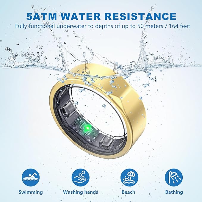 Smart Ring for Women Men, Titanium Fitness Ring with Heart Rate, Stress & Sleep Monitoring,Step & Calorie Counter, 5ATM Waterproof for iPhone and Android,No Subscription Fee (Rose Gold, 10)