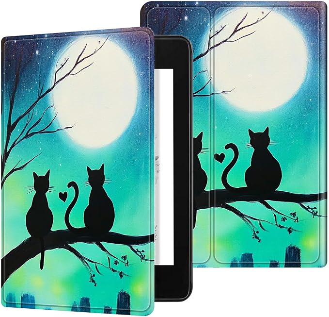 for 6" All-New Kindle Paperwhite 4 10th Generation (Model No. PQ94WIF) E-Reader Case, Slim Kickstand Stand Leather Smart Cover with Auto Wake/Sleep, Sunflower Black Cat